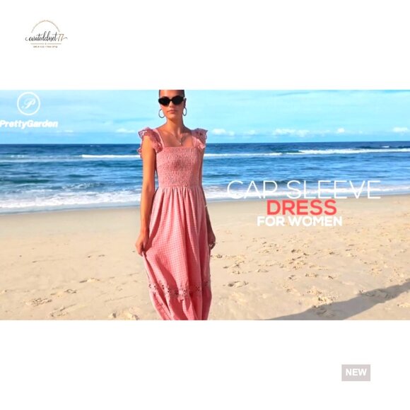 Smocked Maxi Dress with Pockets, Square Neck, Lace Detail, Flowy Summer Sundress - Picture 7 of 7